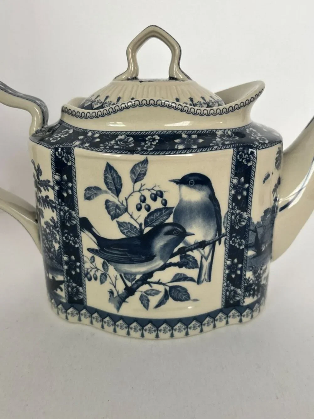 Blue White Teapot Bird Ceramic Transferware Style Mothers Day Gift Idea Tea Pot